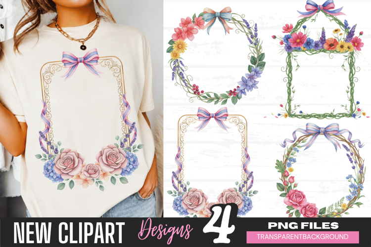 Floral Wreath Bow Clipart png, floral wreath clipart png,