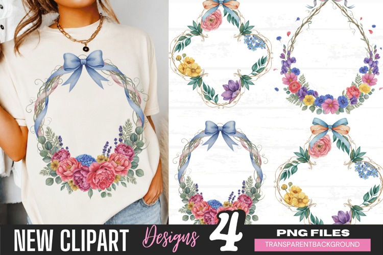 Floral Wreath Bow Clipart png, floral wreath clipart png,