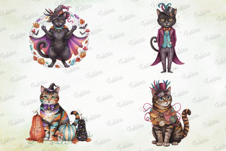 Enchanted Halloween Cats Clipart PNG, enchanted halloween