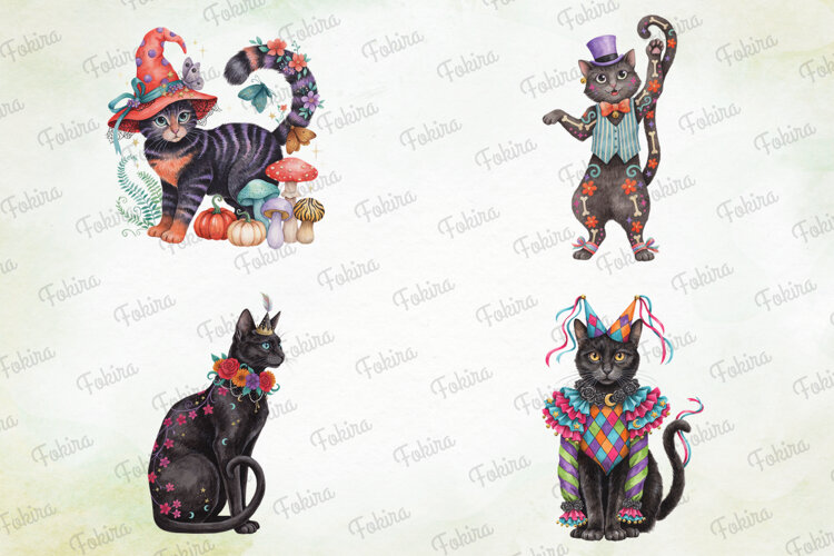 Enchanted Halloween Cats Clipart PNG, enchanted halloween example image 1