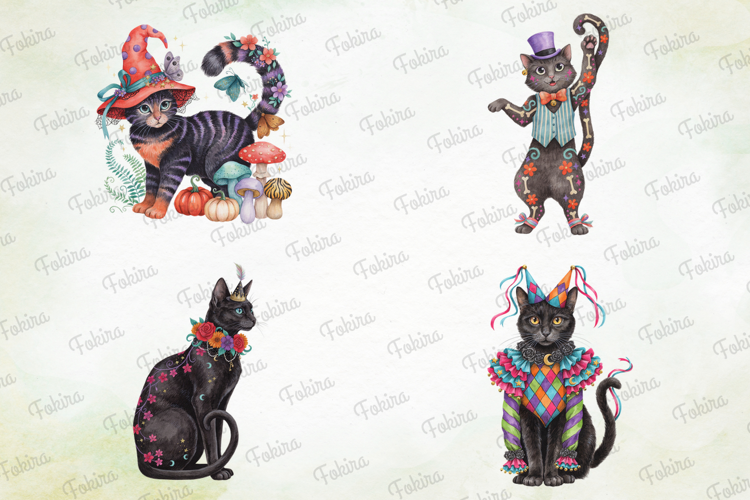 Enchanted Halloween Cats Clipart PNG, enchanted halloween