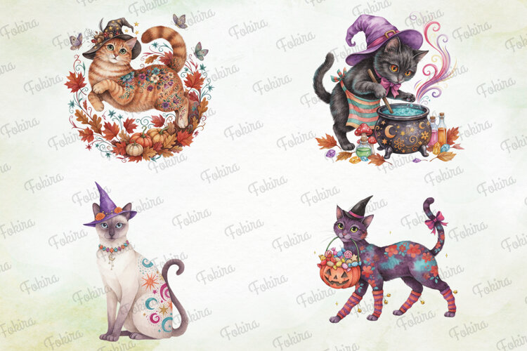 Enchanted Halloween Cats Clipart PNG, enchanted halloween example image 1