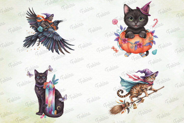 Enchanted Halloween Cats Clipart PNG, enchanted halloween example image 1