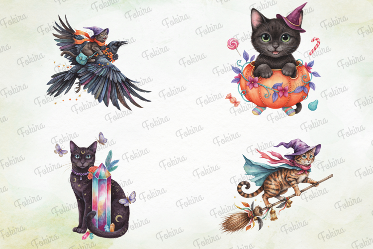 Enchanted Halloween Cats Clipart PNG, enchanted halloween