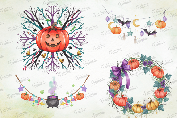 Halloween Garland Clipart PNG, halloween garland clipart png