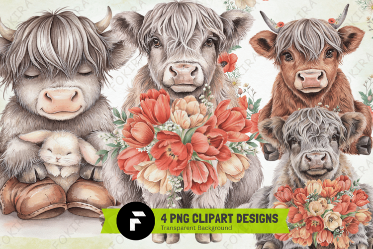 Highland Cow Easter Clipart PNG, easter highland cow clipar