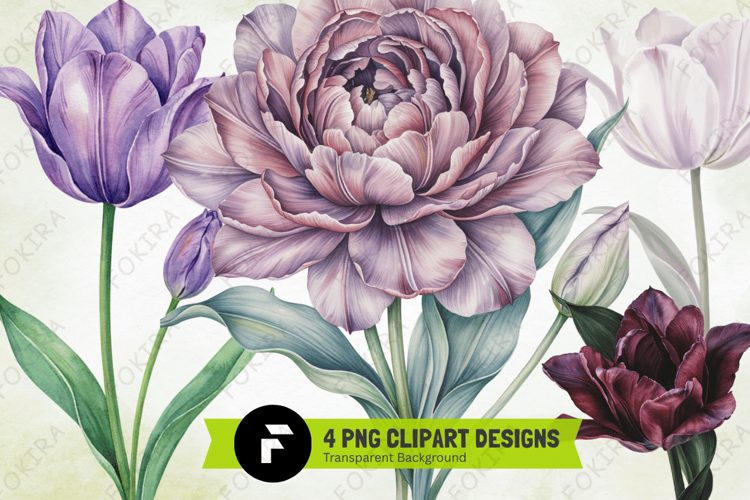 purple tulip watercolor png, floral clipart png