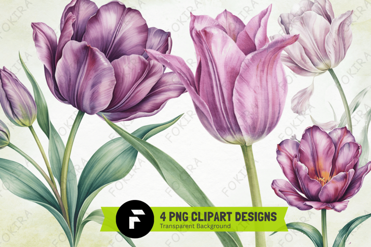 purple tulip watercolor png, floral clipart png