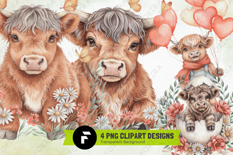 Easter Highland Cow Clipart PNG, easter highland cow clipart