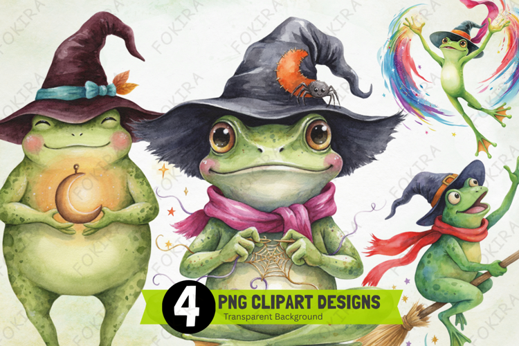 Witchy Frog Halloween Clipart PNG, witchy frog halloween png