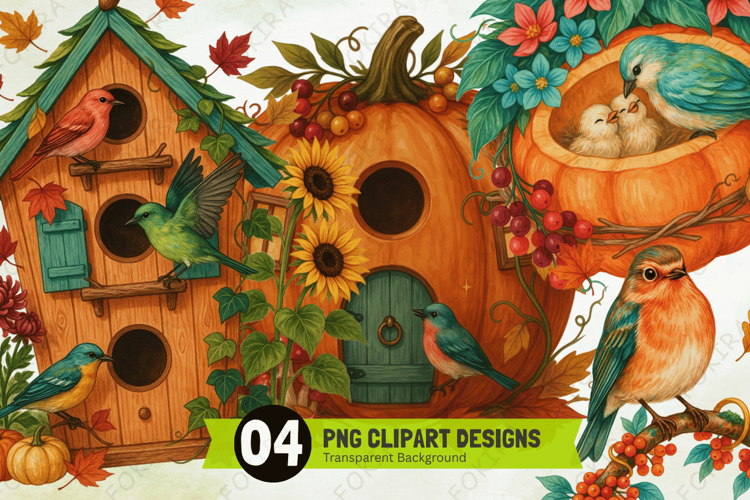 Autumn Bird Haven Clipart PNG, autumn bird clipart png, fall