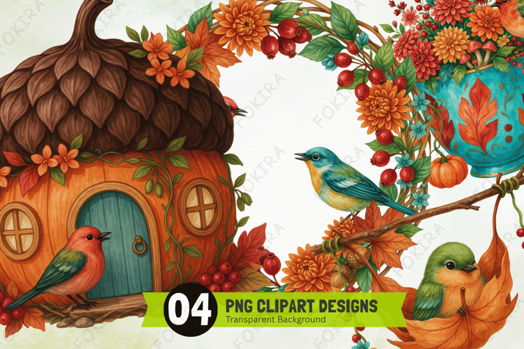 Autumn Bird Haven Clipart PNG, autumn bird clipart png, fall