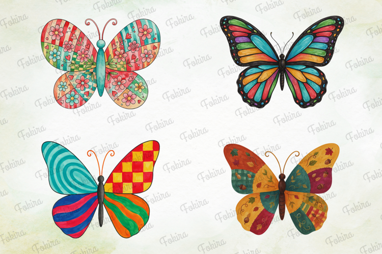 Patchwork Butterfly Clipart PNG, patchwork butterfly clipart