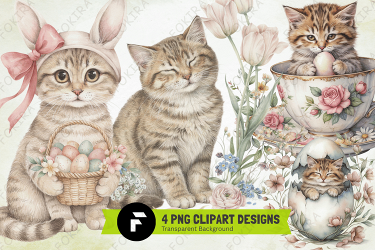 Whimsical Easter Cat Clipart PNG, whimsical easter cat clipa