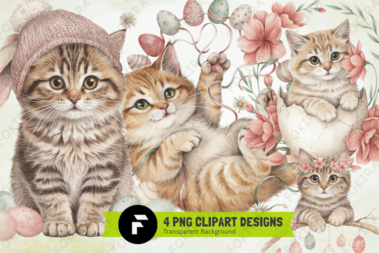 Easter Cat Clipart PNG, whimsical easter cat png example image 1