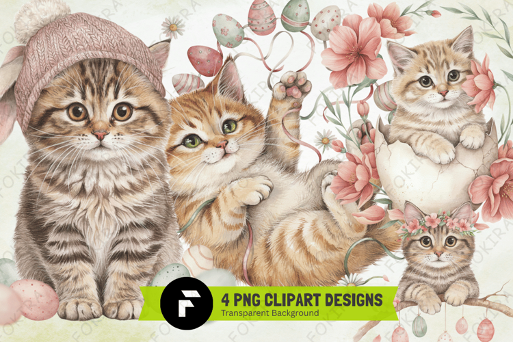 Easter Cat Clipart PNG, whimsical easter cat png