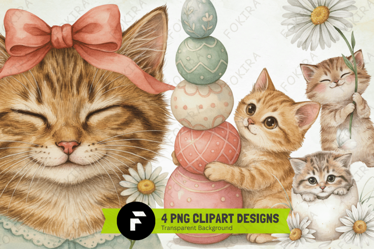 Easter Cat Clipart PNG, whimsical easter cat png