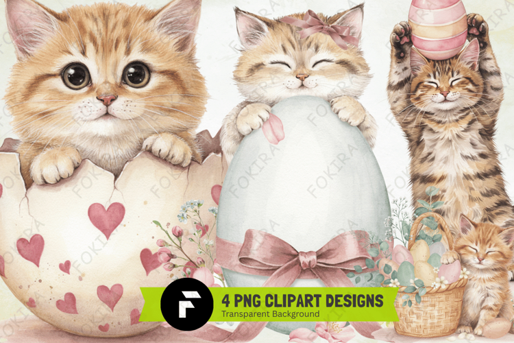 Whimsical Easter Cat Clipart PNG, whimsical easter cat clipa
