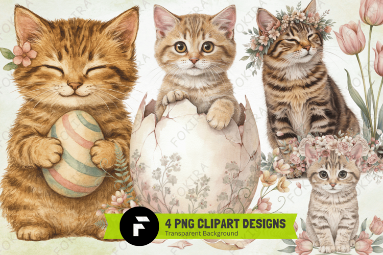 Whimsical Easter Cat Clipart PNG, whimsical easter cat png