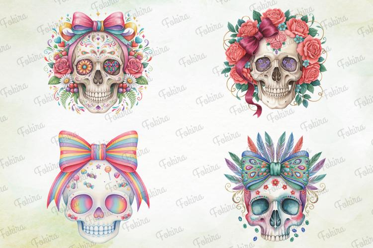 Sweet Gothic Skulls Clipart PNG, sweet skulls clipart png,