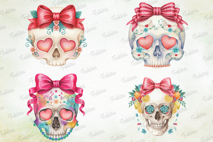 Sweet Gothic Skulls Clipart PNG, sweet skulls clipart png, example image 1