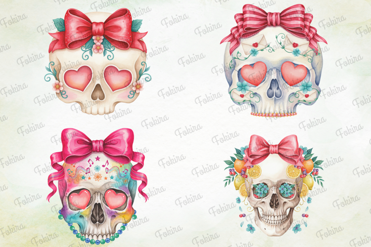 Sweet Gothic Skulls Clipart PNG, sweet skulls clipart png,