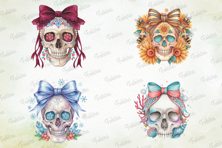 Sweet Gothic Skulls Clipart PNG, sweet skulls clipart png,
