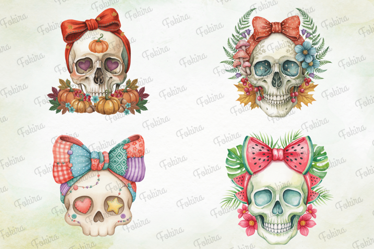 Sweet Gothic Skulls Clipart PNG, sweet skulls clipart png,
