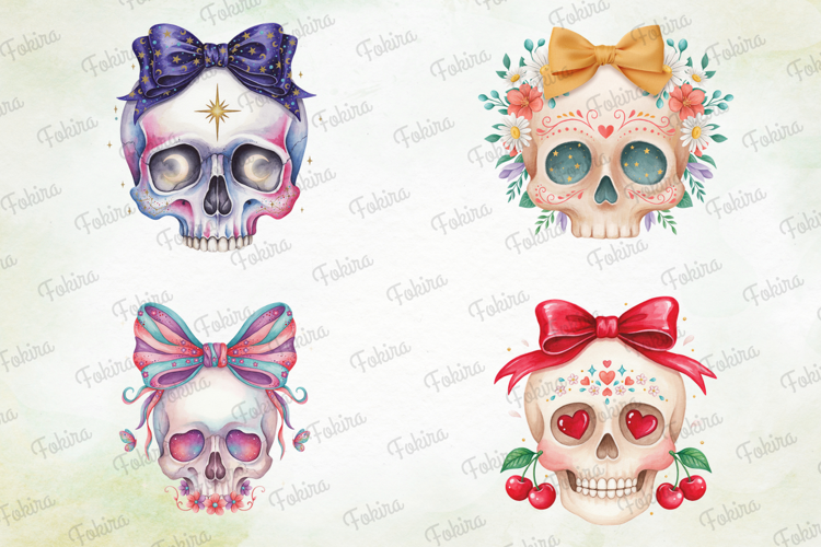 Sweet Gothic Skulls Clipart PNG, sweet skulls clipart png,