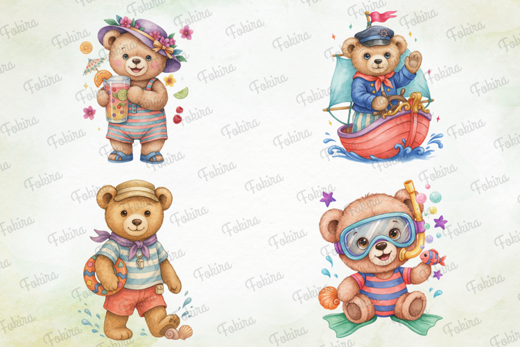 Summer Bear Clipart PNG, summer bear clipart png,cute summer