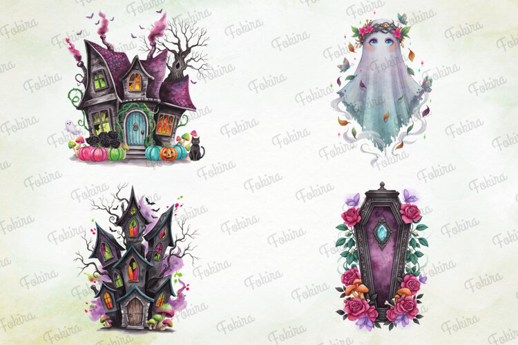 Vibrant Haunted Halloween Clipart PNG, vibrant halloween example image 1