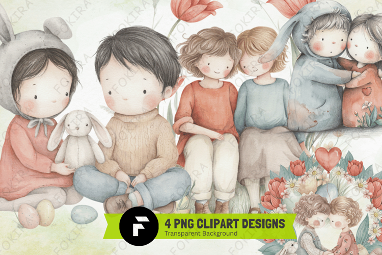 easter Couple Clipart PNG, whimsical easter couple