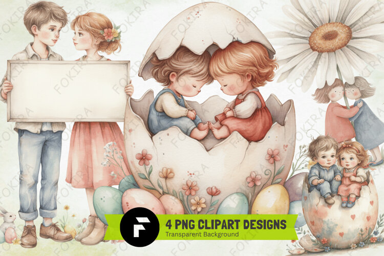 Easter Couple Clipart PNG, whimsical easter couple png example image 1