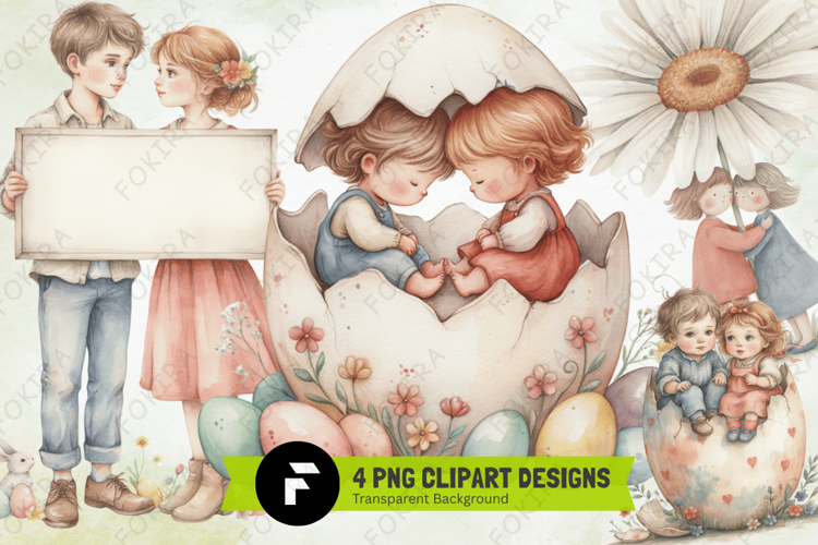 Easter Couple Clipart PNG, whimsical easter couple png