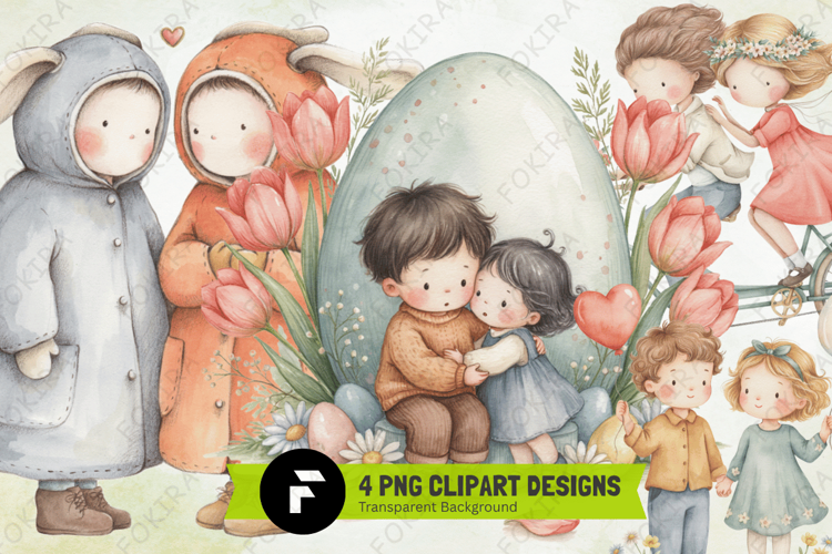 Easter Couple Clipart PNG, whimsical easter couple png