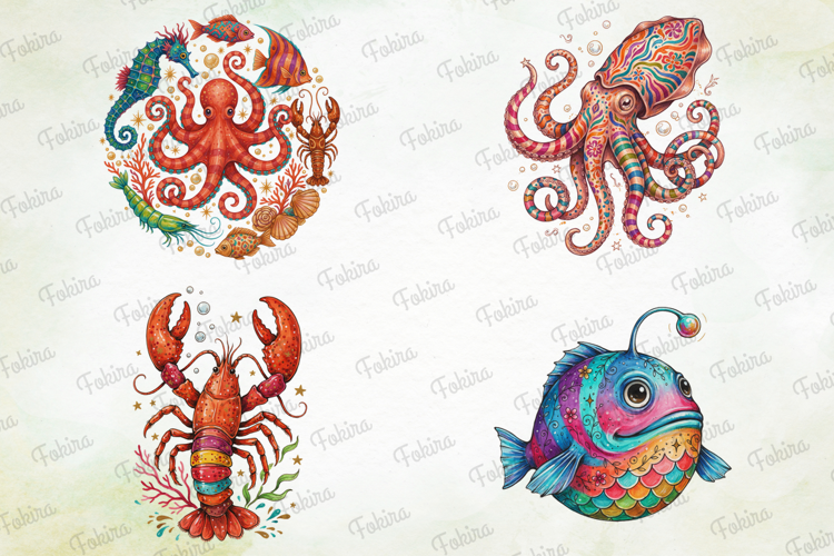 Striped Ocean Wonders Clipart PNG, striped ocean wonders