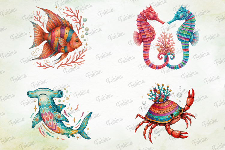Striped Ocean Wonders Clipart PNG, striped ocean wonders