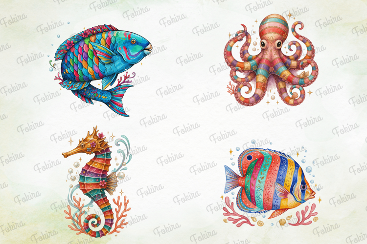 Striped Ocean Wonders Clipart PNG, striped ocean wonders