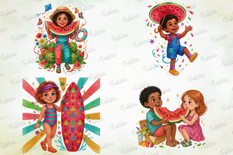 Summer Kids Watermelon Clipart PNG, summer kids clipart png example image 1