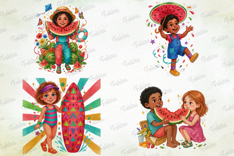 Summer Kids Watermelon Clipart PNG, summer kids clipart png