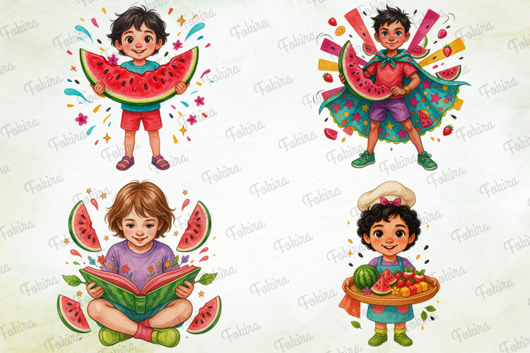 Summer Kids Watermelon Clipart PNG, summer kids clipart png example image 1