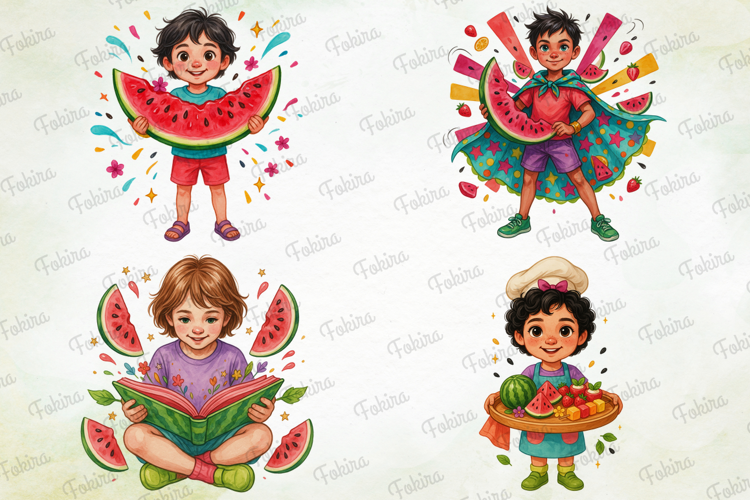 Summer Kids Watermelon Clipart PNG, summer kids clipart png