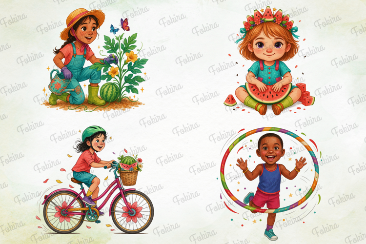 Summer Kids Watermelon Clipart PNG, summer kids clipart png