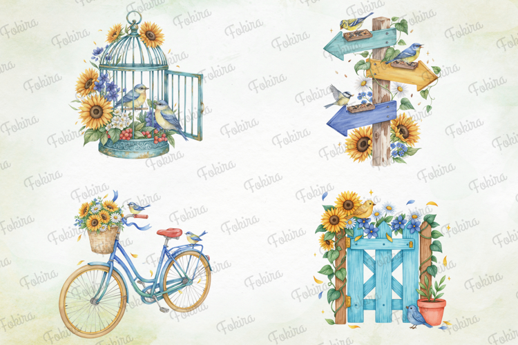 Golden Summer Bird Garden PNG ,summer bird clipart, golden b