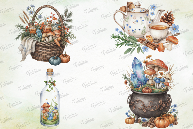 Woodland Apothecary Clipart PNG, watercolor apothecary png