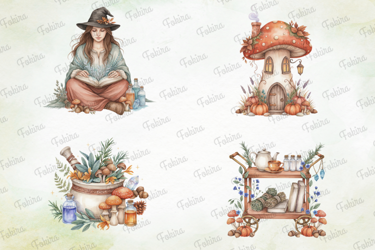 Woodland Apothecary Clipart PNG, watercolor apothecary png