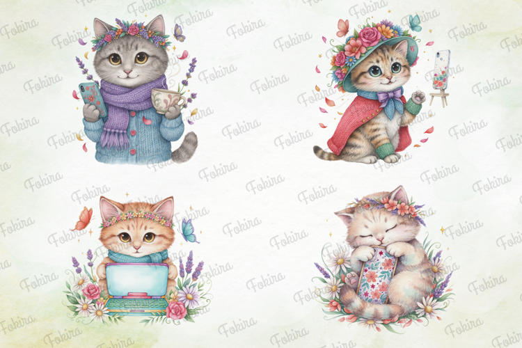 Floral Selfie Cat Clipart PNG, floral selfie cat clipart png