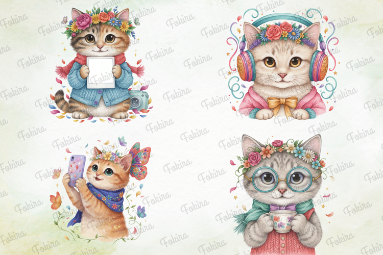 Floral Selfie Cat Clipart PNG, floral selfie cat clipart png