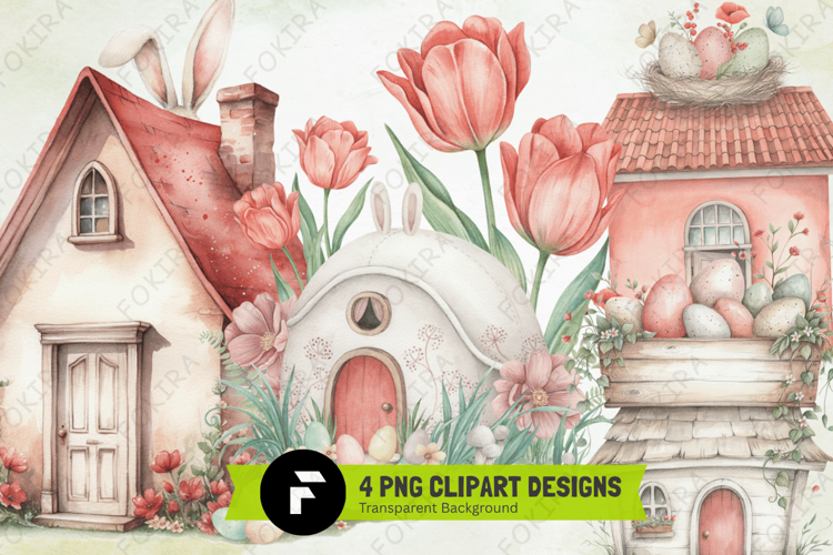Whimsical Easter House PNG, Easter House Clipart, Easter