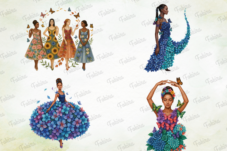 Blooming Fashionistas Clipart PNG, blooming fashionistas png